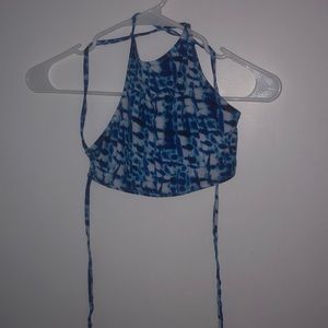 blue and white bikini top